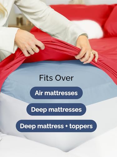 Image of Extra Deep Twin Sheet Set - 4 Piece Breathable and Cooling Sheets - Red | Hotel Luxury Bed Sheets Set, Easy & Secure Fit, Ultra-Soft, Wrinkle & Fade Free, Comfy Sheets Set with Extra Deep Pockets
