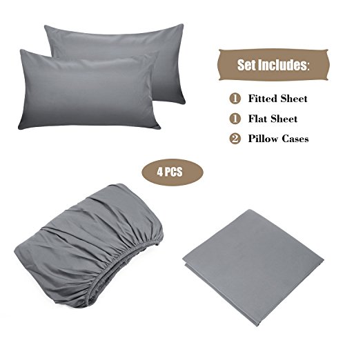 Image of 4 Piece Bed Sheet Set (Full,Silver Gray) 1 Flat Sheet,1 Fitted Sheet and 2 Pillow Cases,Brushed Microfiber Luxury Bedding with Deep Pockets