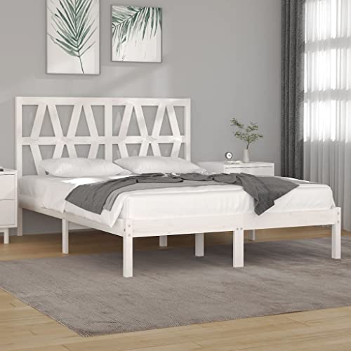 BOWEKAM Marco de cama para hogar y jardín, sin colchón, madera maciza blanca, pequeña elección de muebles dobles