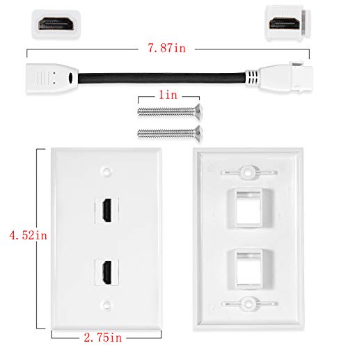 Plaque murale 2 ports HDMI 4K blanche avec câbles de 15 cm
