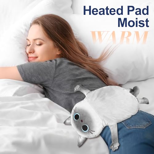 Image of Microwave Heating Pad for Cramps Pain Relief, 22 * 13'' Moist Microwavable Stuffed Animal Period Menstrual Heating Pads for Back, Neck Shoulder and Knee, Big Siamese Cat
