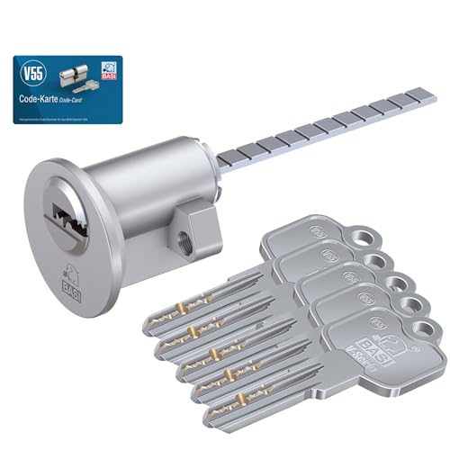 BASI Cylindre extérieur profilé V55 pour serrures supplémentaires de porte | Cylindre rond pour serrure supplémentaire | Serrure à cylindre | Clé réversible et carte de code | Protection contre le