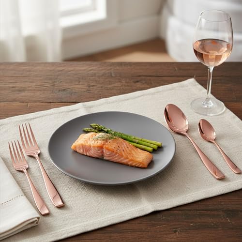 Image of 15 Pcs Rosegold Cutlery Set for Dining Table the Perfect Mirror Polish Hevy Duty Tableware Including Dinner Spoon, Dinner Fork, Dinner Knife, Dessert Spoon & Dessert Fork