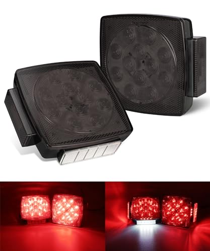 Image of Partsam Pair Slim Square LED Trailer Light Submersible Tail Lights 15 Red 4 White LEDs 5050 SMD Stop Turn Tail with Side Clearance and License Lights for Under 80 inch Boat Trailer 12V IP67 Smoke Lens