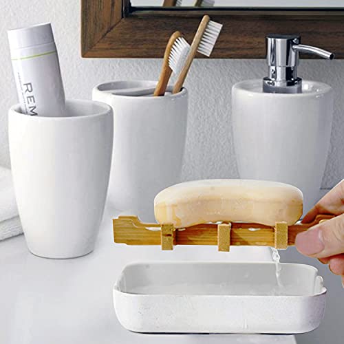 Dotodo Bamboo Soap Dishes | 2 Pack Soap Holder With Drain - Easy Cleaning - Dry | Handmade Wooden Soap Box For Shower, Bathroom, Kitchen, Bathtub, Bar Sink (White) #TOP1