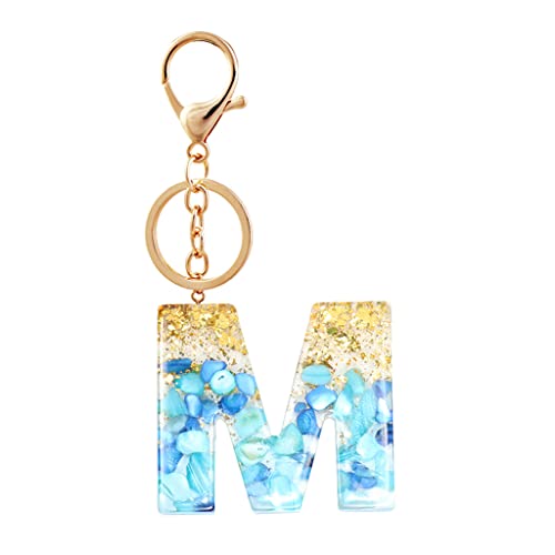 Porte-clés en résine avec lettre de l'alphabet de A à Z bleue et dorée pour femme, accessoire de sac, m, taille unique Cover