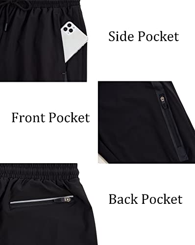 Men's Lightweight Track Pants Quick Dry Joggers Hiking Pants With Zipper Pockets(Black-3Xl) #TOP3