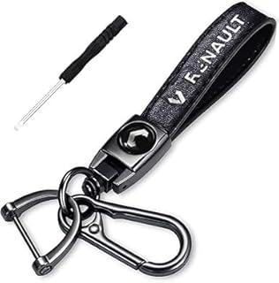 Leather Car keychain and metal rings - suitable for car keys, bicycles and family keys - Compatible with Renault Black