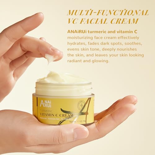 ANAI RUI Vitamin C Face Moisturizer with Turmeric, Anti-Aging Facial Cream for Dull, Dry Skin, Reduces Wrinkles, Evens Skin Tone, Hydrating & Nourishing, 1.7 OZ