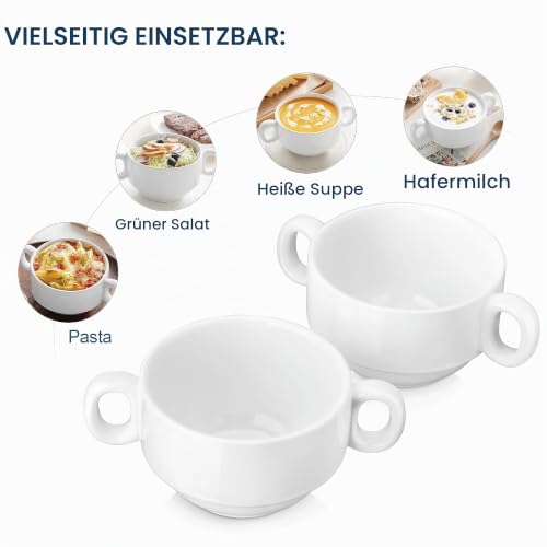 Foto von LOVECASA 4-teiliges Suppentassen-Set mit zwei Henkeln, 590 ml aus Porzellan