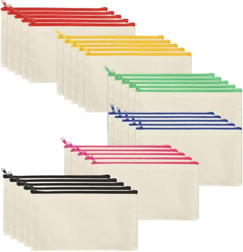 Cruleen 40 PCs Blank Canvas Zipper Pouch Bulk Makeup Bags Bulk Pencil Pouch with ZipperMulti-Purpose DIY Crafts Toiletry Canvas Bags Case for Sublimation Embroidery Stationery & Cosmetic Storage
