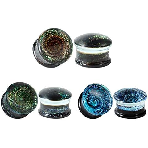 COOEAR Glass Plugs and Tunnels Galaxy Piercing Flared Expander Stretchers Pair Gift Packed Jewelry Size 2g(6mm) to 1 Inch(25mm) Cover