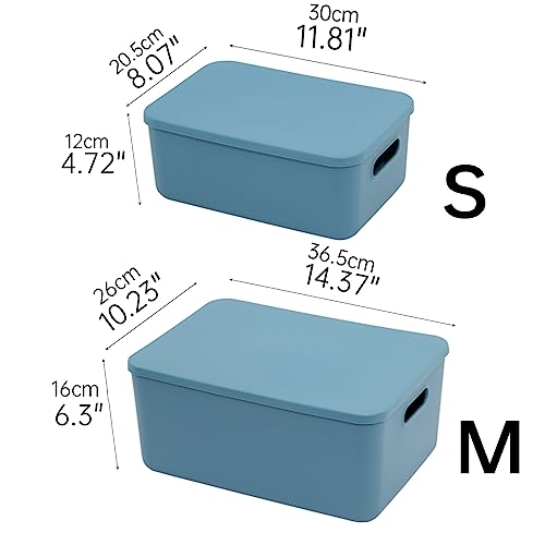 Yishyfier Plastic Storage Baskets With Lid Organizing Container Lidded Knit Storage Organizer Bins For Shelves Drawers Desktop Closet Playroom Classroom Office (M+2S, Blue) #TOP5