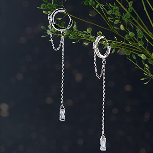 SLUYNZ Solid 925 Sterling Silver CZ Hoop Earrings Chain for Women Teens Hoop Earrings Tassel4