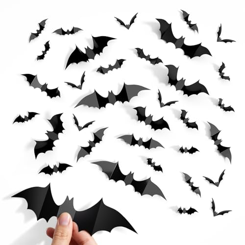 Cleangor® 140Pcs Bats Halloween Decor, Spooky Halloween Party Supplies Stickers, 3D Bats Wall Decal, Cute Halloween Decorations Indoor for Bedroom, Bathroom, Home, Door, Window, Office