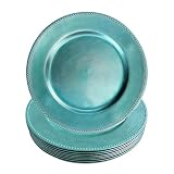 Turquoise Plastic Beaded Charger Plates - 12 pcs 13 Inch Round Wedding Party Decroation Metallic Charger Plates (Turquoise, 12)