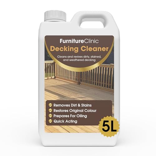 Image of Furniture Clinic 5L Decking Cleaner for Wood - Weathered Deck Cleaner, Stain Remover & Restorer - Clean & Remove Dirt & Algae from Wooden Garden Patio Surfaces