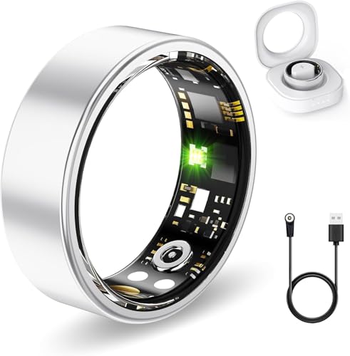 FKGZJF Smart Rings for Women Men, Fitness Ring with Heart Rate, Blood Oxygen, HRV, Stress, Sleep Tracker, Step Tracker, No Subscription Fee, lP68 Waterproof Smart Ring for iPhone & Android (Silver 8# by FKGZJF - Used condition - US$37.85