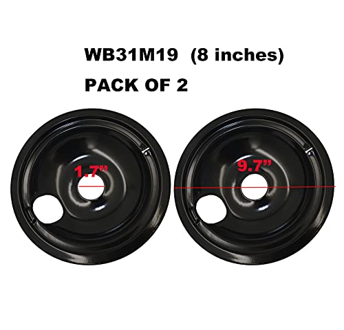 WB31M19 and WB31M20 Range Cooktop Porcelain Drip Pans Replacement Set Compatible with GE Hotpoint Kenmore Range with Locking Slot - Includes 2 6-Inch and 2 8-Inch Pans, 4 Pack, Black