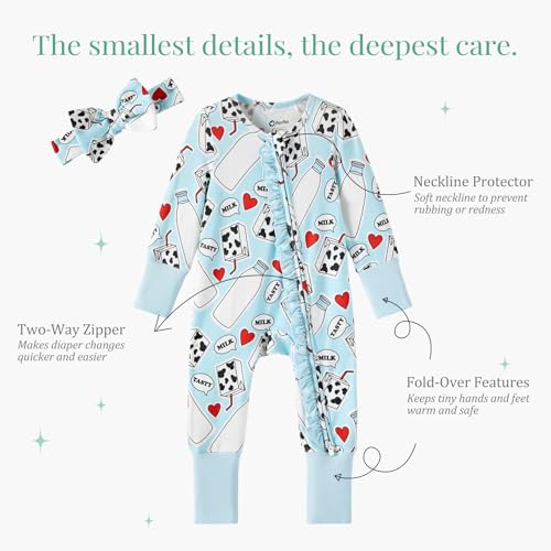 Image of PATPAT Bamboo Viscose Baby Footie with Headband, NB-2T | 2 Way-Zipper, Fold-over mittens and feet, Soft and Breathable, True to size, Stretchy for duration, Comfort in every season