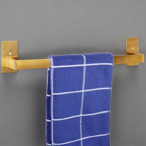 Vanloory Bathroom Towel Bar Self Adhesive, No Drilling Towel Rack Easy to Install,Hand Towel Holder Made of Premium Stainless Steel Sticky on Hand Towel Hanger for Kitchen, Toilet.(16IN, Gold)