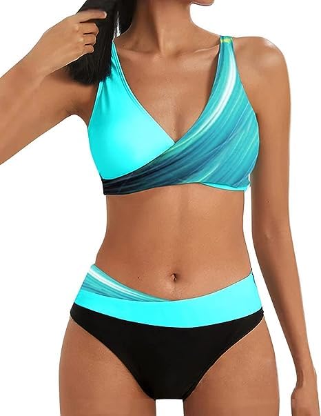 GenericWomens Spaghetti Straps Underwire Bikini High Leg Bikini Set V-Wired Two Piece Swimsuits Bathing Suit For Swimwear