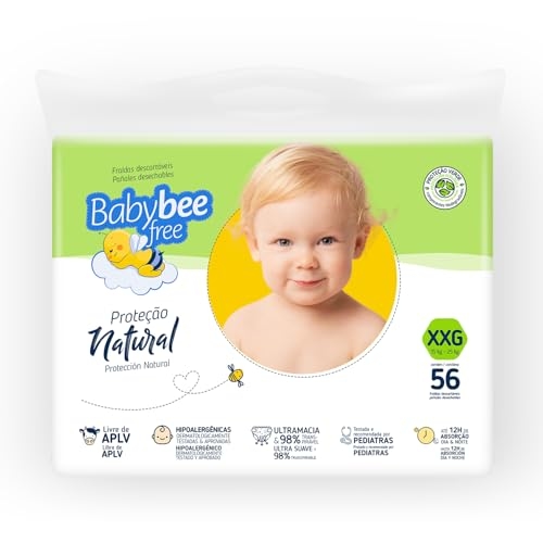 Baby Bee Free Proteção Natural, Fraldas Descartáveis, Hipoalergênicas, Ultramacia, livre d...