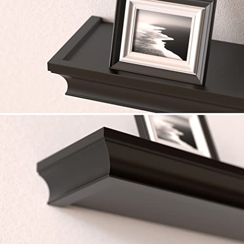 Richer House Black Floating Shelves For Wall Decor, 16 Inches Wall Shelves Set Of 3, Picture Ledge Wall Mounted, Crown Molding Display Shelves With Invisible Brackets In Bathroom, Bedroom, Living Room #TOP3