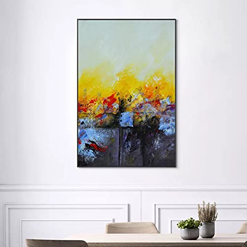 GUDOJK Pintura de la Lona Arte Abstracto Moderno Pintura al óleo Amarilla y roja sobre Lienzo Carteles e Impresiones imágenes artísticas de Pared para decoración de Sala de estar-24x32 Inch Cover