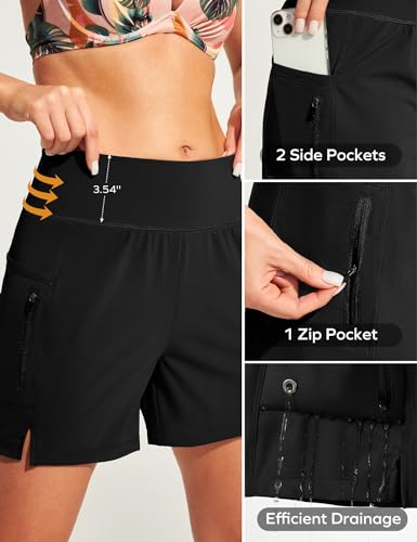 Ewedoos Womens Swim Shorts High Waisted Board Shorts for Women Stretchy 5" Swim Beach Short with Pockets Swimwear Liner4