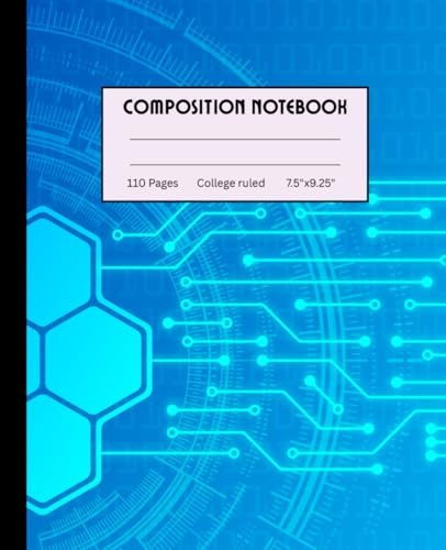 Composition notebook - Technology theme, 110 pages, college ruled- journal for college, work, school and office notetaking (Matte cover)