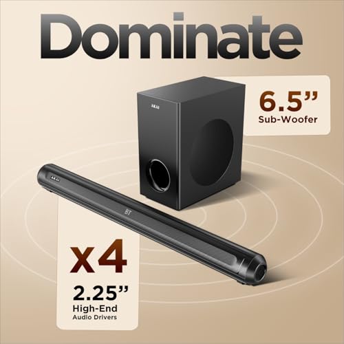 Image of AKAI Soundbar Home Theatre 160W with Remote - 1 Year Warranty | 2.1 Channel Sound Bar with 6.5 inch Sub-Woofer | HDMI ARC, V5.3 Bluetooth, USB, Aux Input | Supports TV, PC & Smartphone (SigmaX-160)