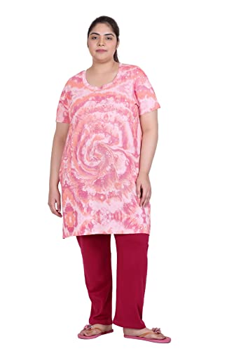 Image of RYSH Women's All-Over Printed Cotton Plus Size Longline T-Shirt with Pockets