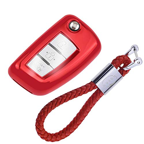 Cover Guscio Silicone per Chiave Nissan  Custodia in TPU Morbida Cromata per Telecomando 2/3 Tasti Nissan Qashqai Juke X-Trail Micra Murano Protezione con Portachiavi (Rosso)