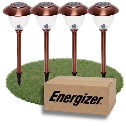 Energizer Driveway Solar Lights - 8 Pack 15 Lumen Outdoor Lights Solar Powered & Waterproof with Patterned Glass & Metal Finish, Easy to Install Weather Resistant Pathway Lights for Decor - Copper
