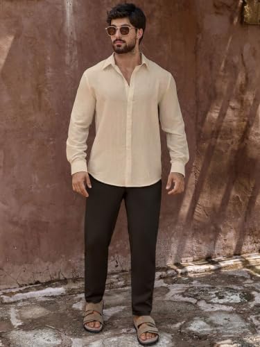 Image of Men's Casual Button Down Shirts Long Sleeve Linen Touch Textured Shirt Wrinkle Free Fashion Casual Vacation Beach Summer Shirt (1001)