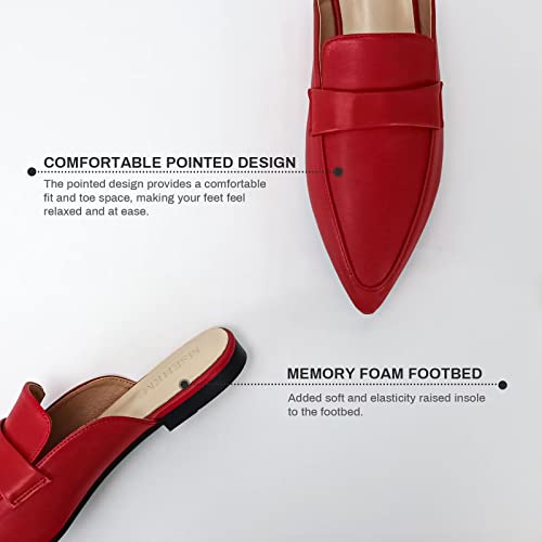 Msehkm Women's Mules Flats- Classic Pointed Toe Design With Comfortable Fit For Everyday Wear- Penny/Leather Slippers Loafers Red 8 #TOP3