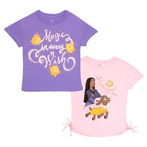 Disney Wish Movie Girls 2-Pack Short Sleeve T-Shirt Bundle Set for Kids