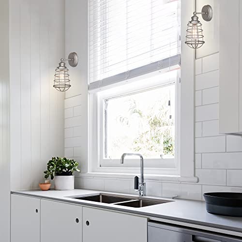 Image of Design House 519702 Ajax Industrial Modern 1-Light Indoor Wall Light with Wire Metal Cage for Bathroom Hallway Foyer Kitchen, Galvanized Finish
