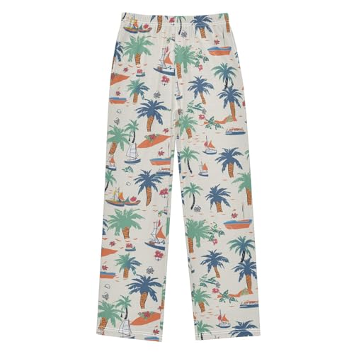 ZZXXB Sailboat and Tree Boys Long Pants Soft Trousers Elastic Waist Kids Lounge Bottoms with Pockets S-XL