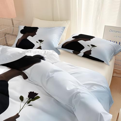 Générique - Housse de couette réversible 220 x 240 cm surréalisme, housse de couette romance femme fleurs roses pour enfants adolescents adultes - parure de lit doux et respirant pour la décoration de la chambre