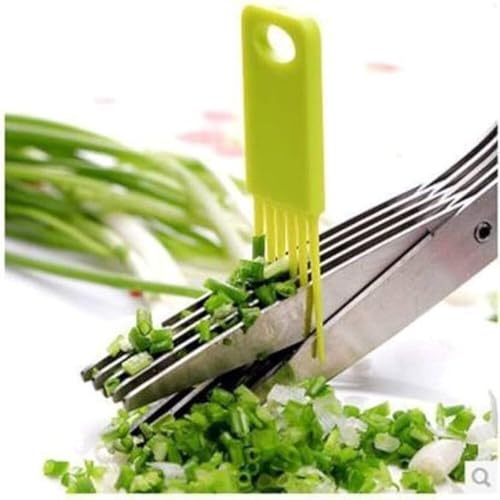 Image of Multipurpose 5-Blade Kitchen Herb Scissors with Stainless Steel Blades & Cleaning Brush Professional Herb Scissors Set - Ideal for Chopping Herbs, Veggies & Paper Slicing