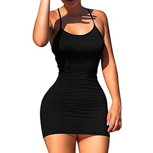 LCNBA Sexy Spaghetti Strap Tank Dress Basic Backless Bodycon Club Party Mini Dress S Black
