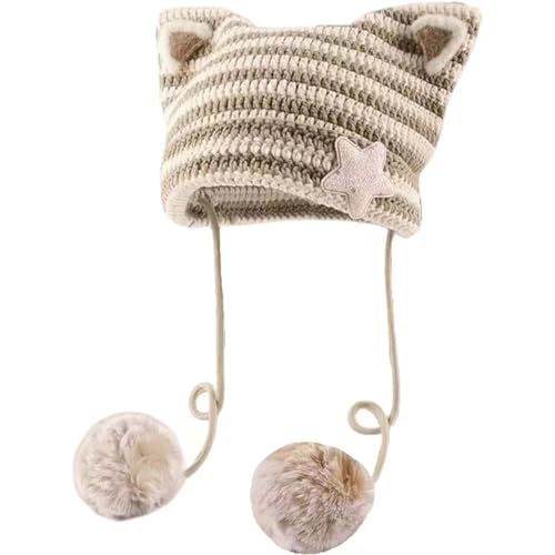 Gorro Y2k con orejas de gato Gyaru Acubi Devil Crochet Sombreros Lindo Kawaii Star...