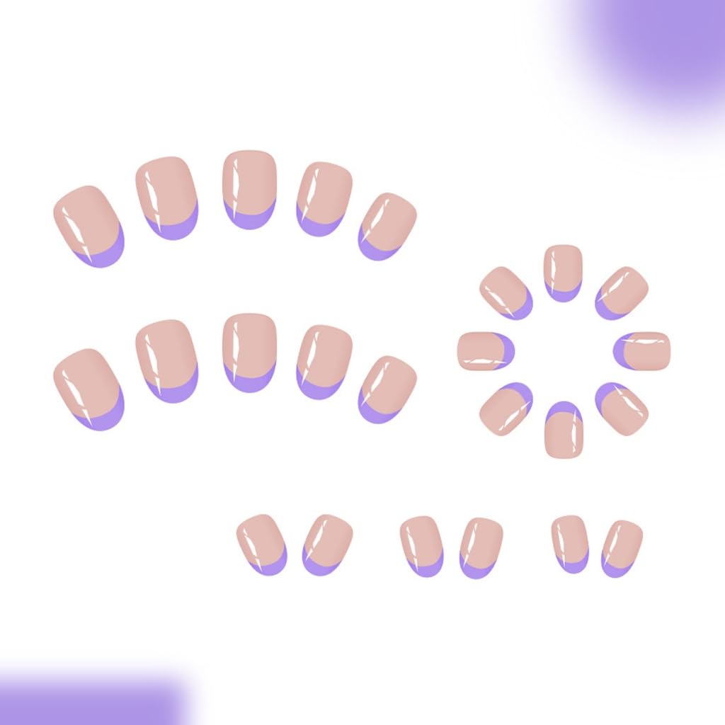 Almond Artificial Fake Nails Tips Full Covers Orchids False Nails Glossy Glues on Nails for Women