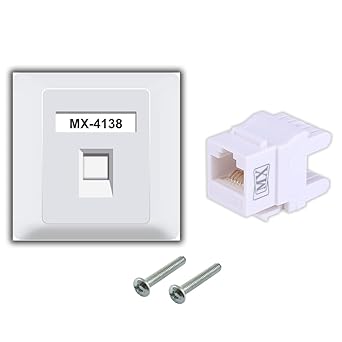 MX Single Port Face Plate with Shutter & Screws, 86 x 86 mm, UTP CAT-6A Keystone Jack 180°, Female-to-Female Extender Plug