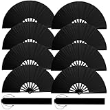 ATTRACME 8PCS Large Decorative Folding Fans with 8 Fan Sleeves, Boots on The Ground Hand Fans Bulk, Clacking Fans for Line Dancing, Popping Fans for Line Dancing (Black)