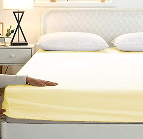 Image of Sweet Dream's 750 Collection Egyptian Cotton Fitted Bedsheet 4 to 12 Inch Matress 15 inch Drop Olympic Queen Size Bed (66x72) Inches (5.5 by 6) Feet + 2 Pillow Covers (18x28), Ivory (Cream)