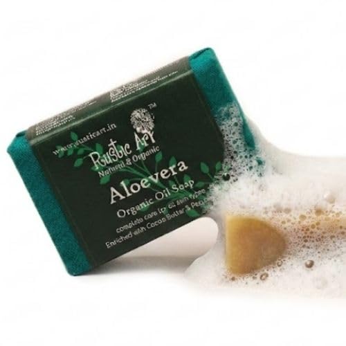 Image of Rustic Art Organic Aloe Vera Soap | Almond, Jojoba, Vitamin E | Dry to Normal Skin | | Coldprocessed | Hydrating | For Women & Men | 100g | Moisturizing