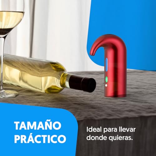 NK Decantador de Vino Eléctrico, Aireador de Vino Automático y Portátil, Recargable por USB, Incluye Tubo de silicona y Bolsa de Tela, Filtro y Botón ON/OFF, Batería 1500 mAh - Color Rojo - imagen 5